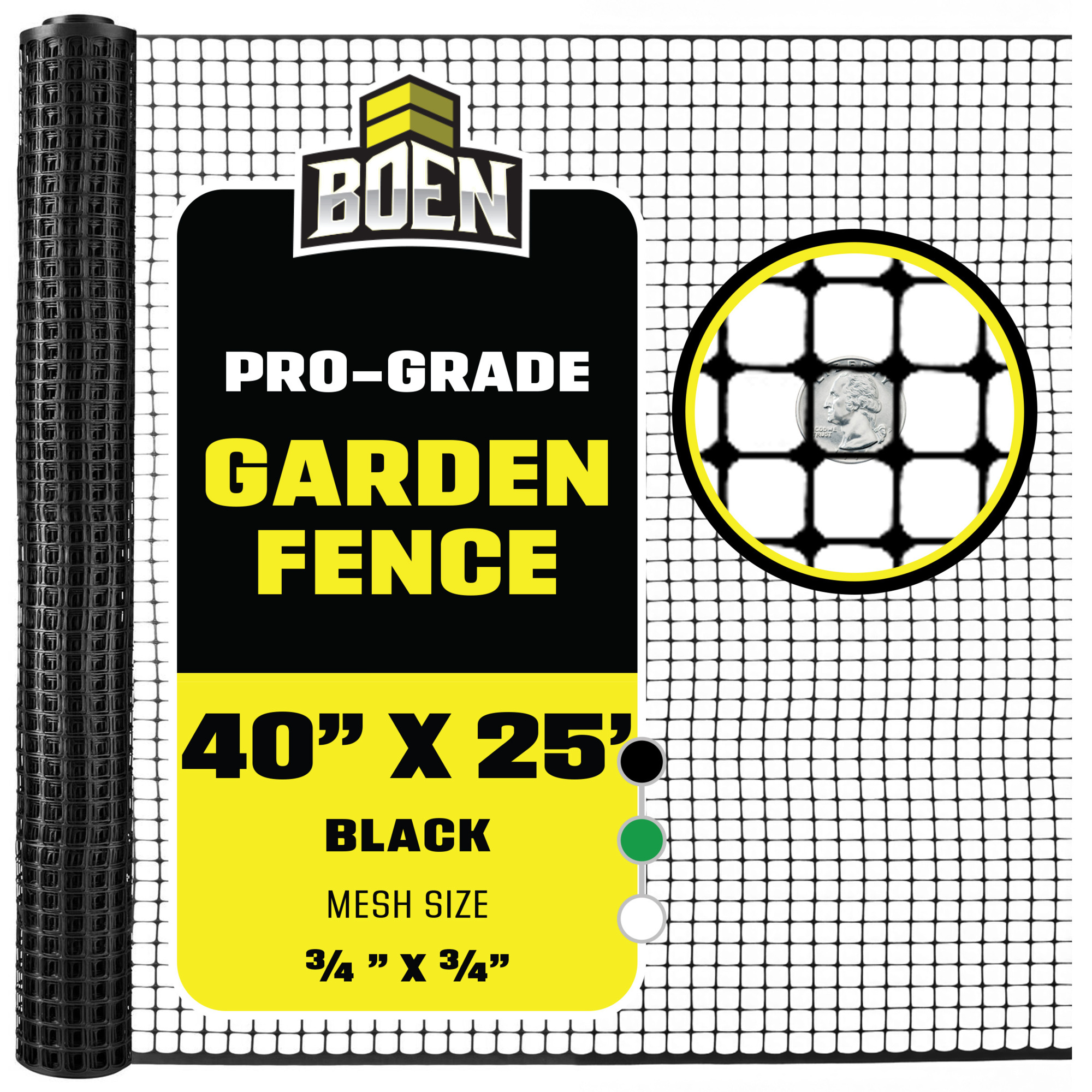 Boen Black Garden Fence 40 in x 25 ft, Temporary Barrier Outdoor Fence for Dog, Rabbit or Deer, Garden Netting Plastic Mesh Plant Protection